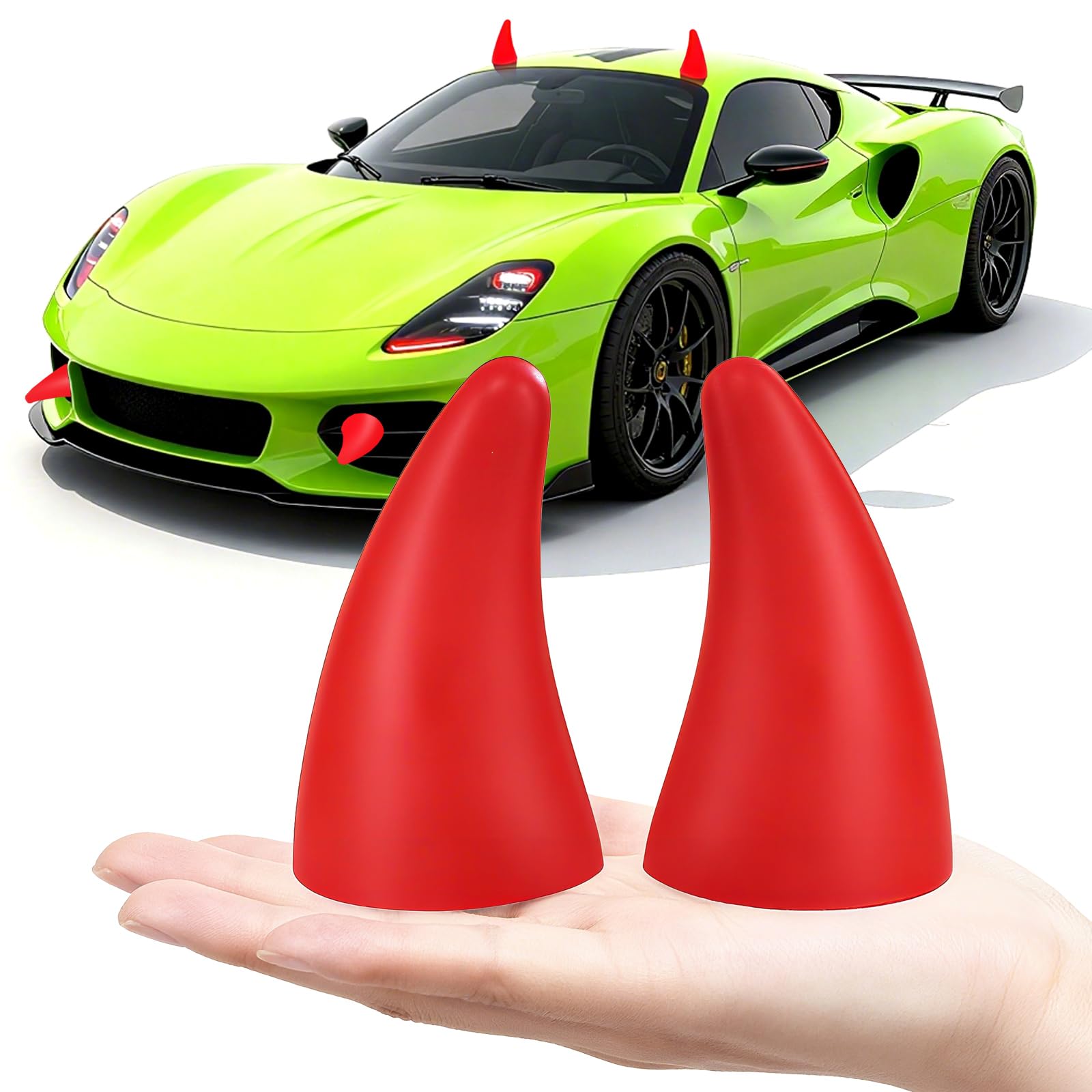 Car Auto Truck Elasticity 3D Devil Horns Sticker Bumper Decor Anti Collision [RED] 2Pcs/Set[US Warehouse] Halloween Christmas Gift (Red)