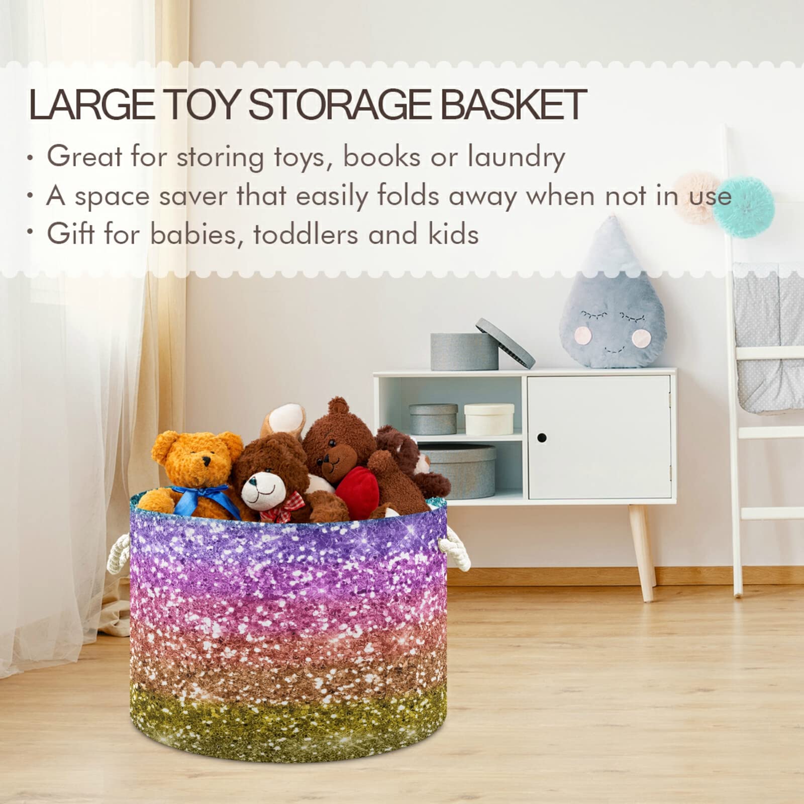 LINGJIONG Cestino in corda arcobaleno, per riporre piccoli oggetti, per coperte, cestino arcobaleno per cameretta dei bambini, cameretta dei bambini, sala giochi