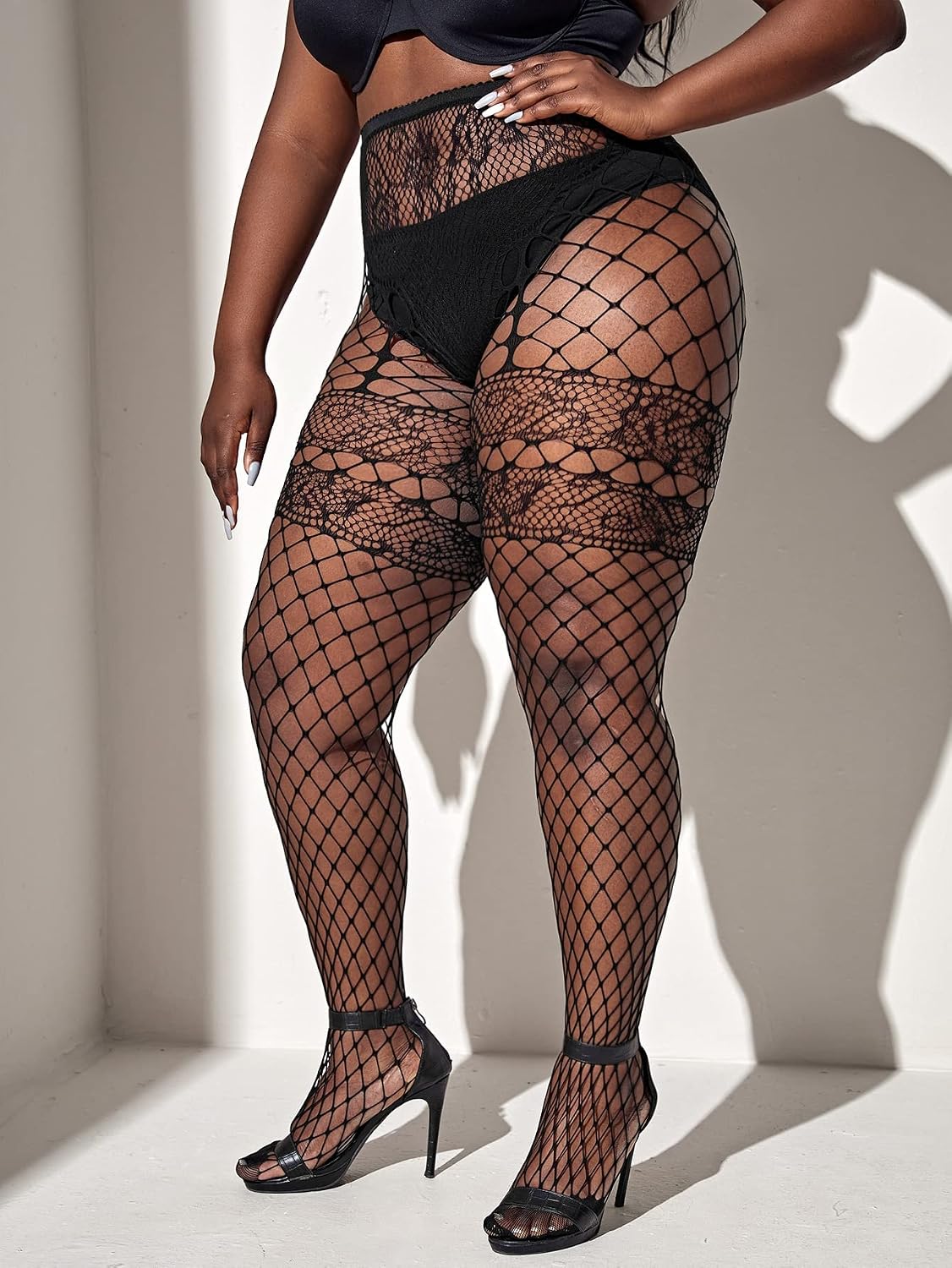 Floerns Women's Plus Size Floral Lace Sheer Leggings Tights Pantyhose Stockings