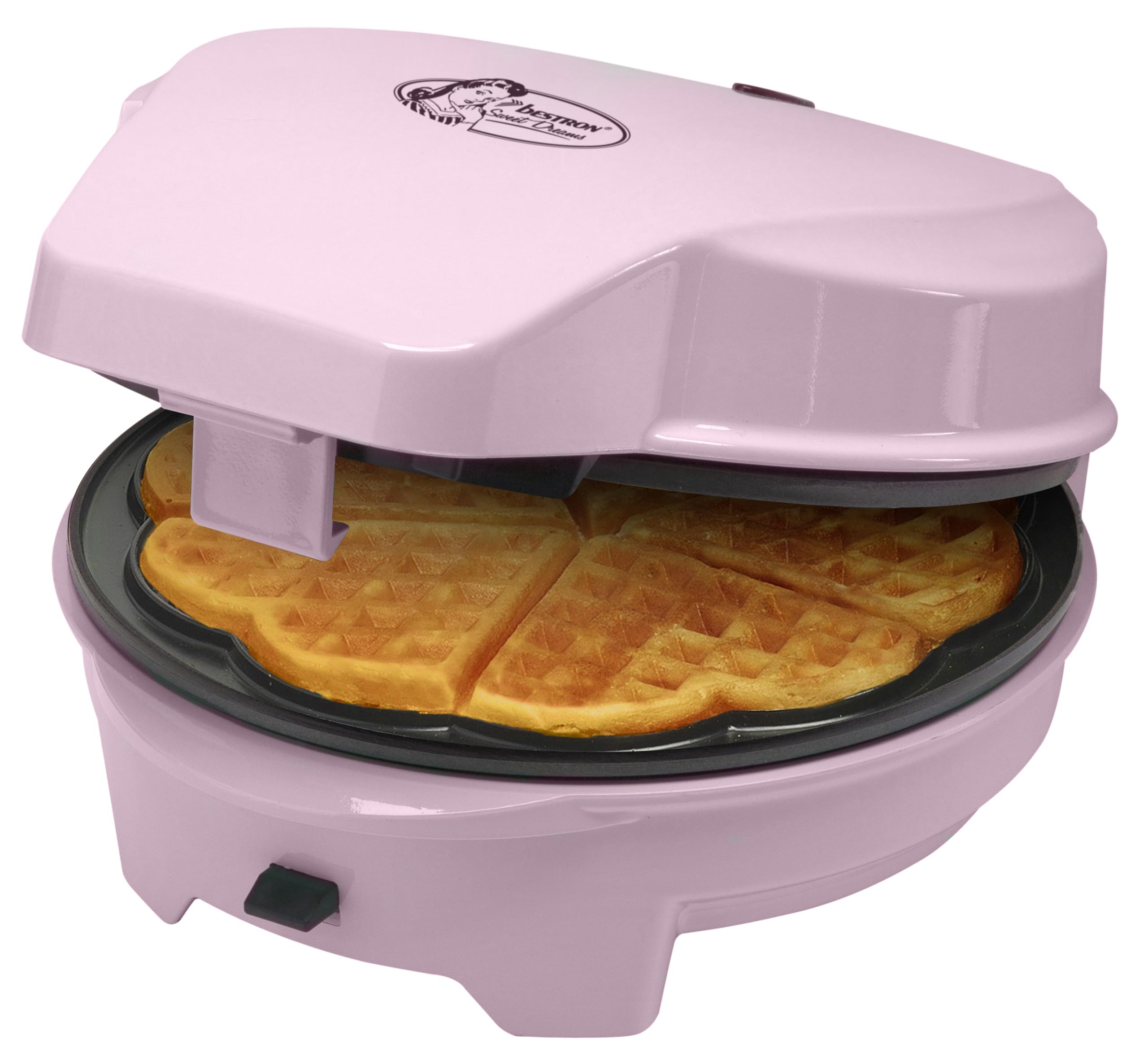 Bestron 3-in-1 Cakemaker im Retro Design mit 3 Wechselplatten für Donuts, Muffins & Cakepops, Antihaftbeschichtung, 700 W, Platzsparend verstaubar, Rosa, ASW238P