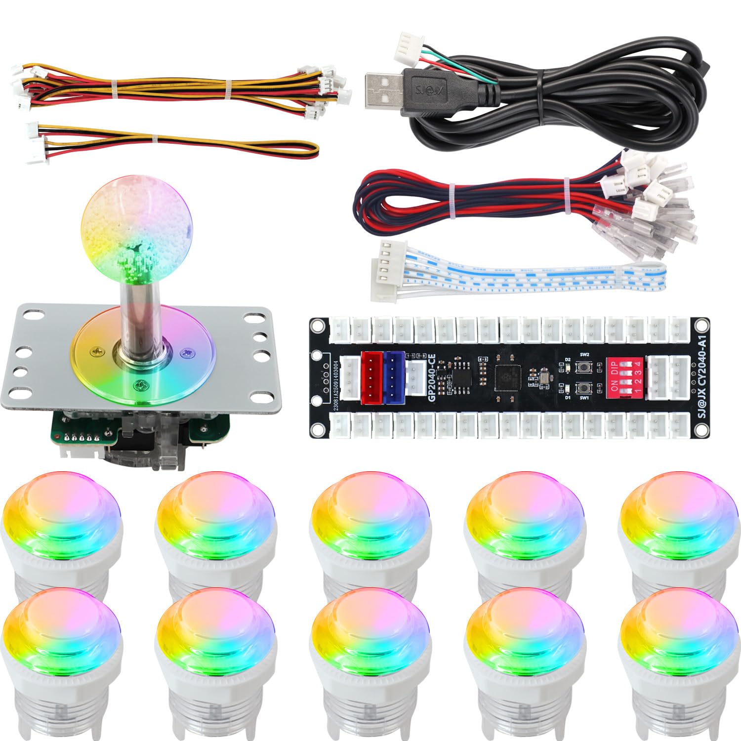 SJ@JX Controlador arcade de todos los botones con botón RGB Raspberry Pi RP2040, joystick de juego de lucha de latencia ultra baja para PC y Nintendo Switch