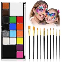 Face Body Paint Kit for Kids Adults-Washable 18 Colors Face Painting Kit with 10 Brushes, Non-Toxic, Skin Safe, Water-Activated Facepaint Palette for Halloween Makeup Cosplay Costume Party