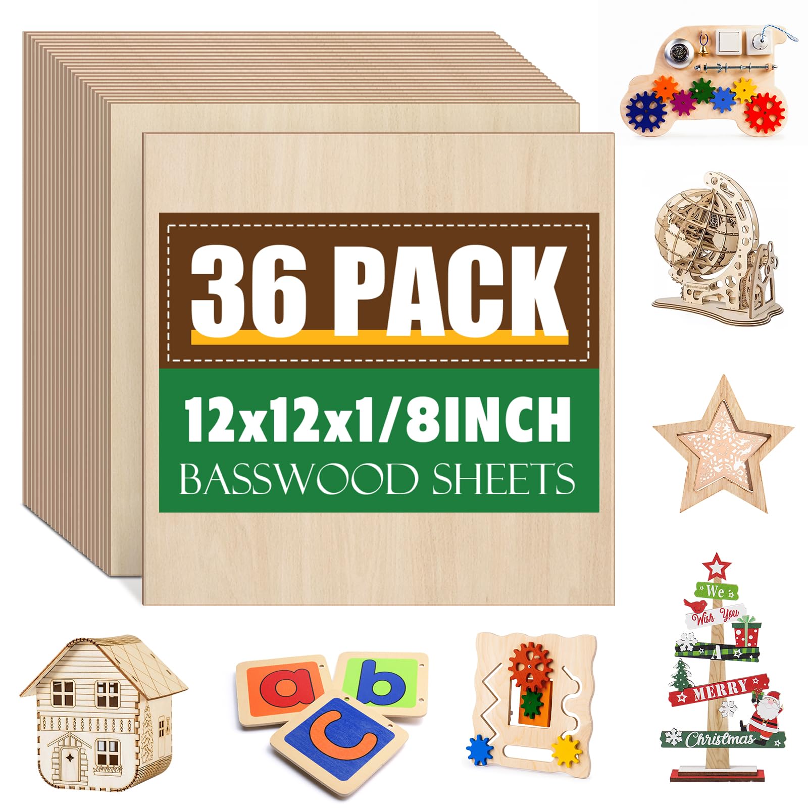 ESRICH 36 Pack 12x12 Basswood Sheets 1/8 Inch