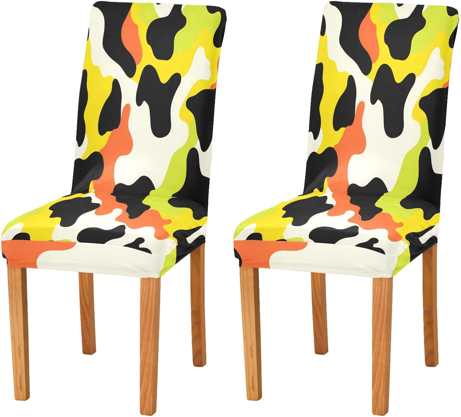 ALAZA Chair Covers for Dining Room, Yellow Green Orange Cow Pattern Stretch Chair Cover Sets Chair Protector Removable Washable for Ktichen Restaurant Hotel