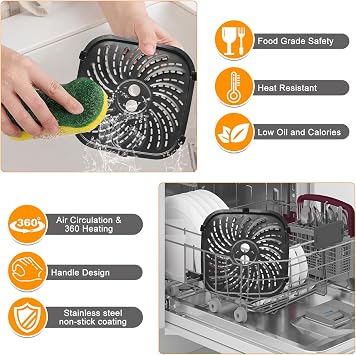 Air Fryer Replacement Tray for Russell Hobbs 27170 8L Rapid Digital Air Fryer, 24 × 24 CM Food Grade Air Fryer Grill Pan Grill Plate Crisper Plate Replacement Parts Accessories Rack Baking Pan