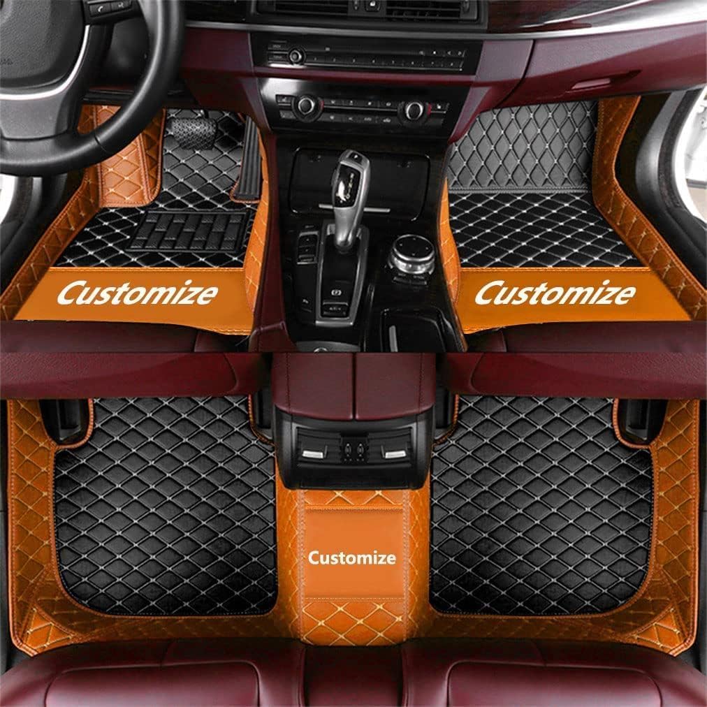 Custom Car Mats - MingyunSM Premium Leather Car Floor Liners Full Coverage for Most Vehicles (Black & Orange)