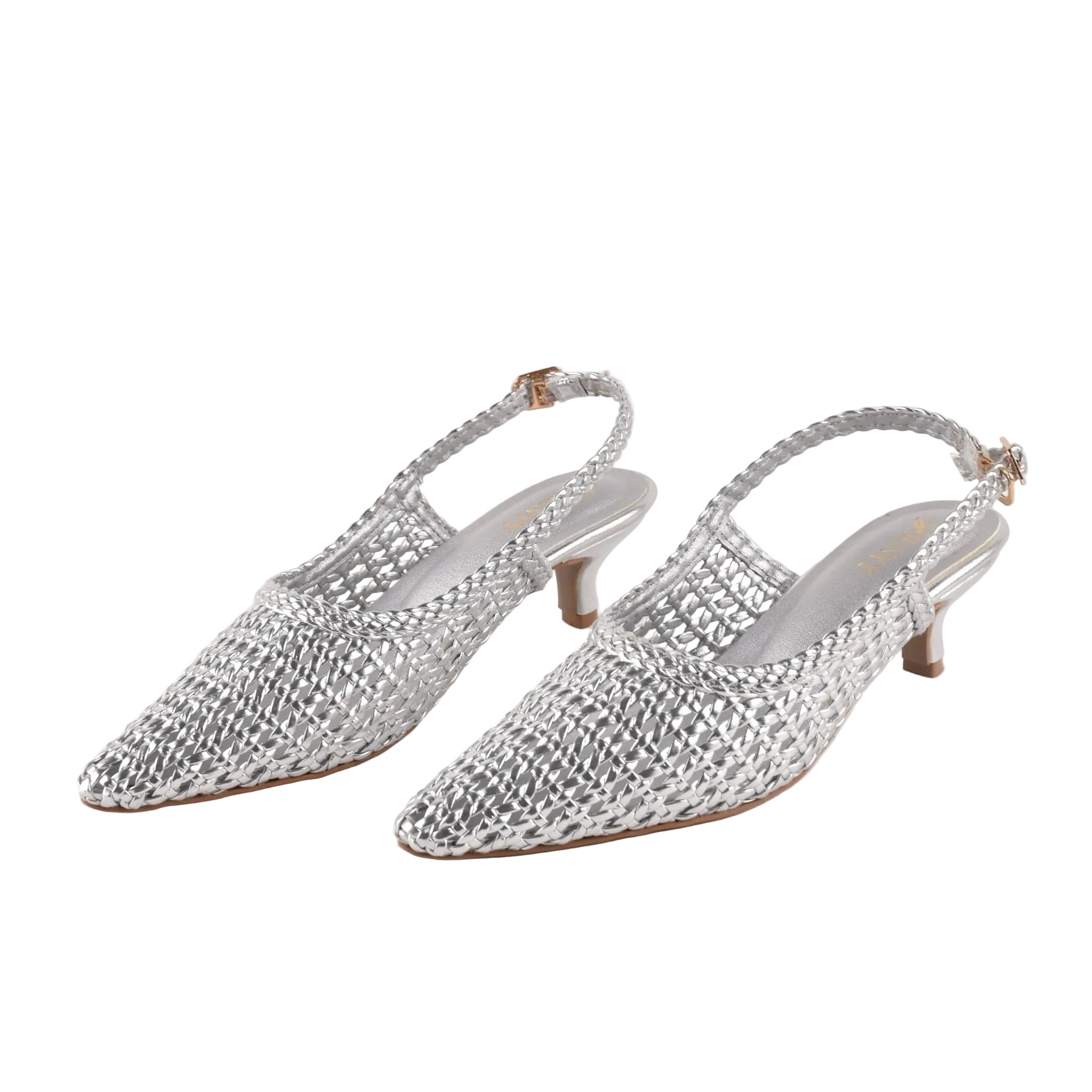 Silver Hush Sling Heels for Women – Crystal Embellished Pointed Toe Slingback Pumps with Elegant Low Heel, Party, Wedding & Evening Fashion Footwear-image-24
