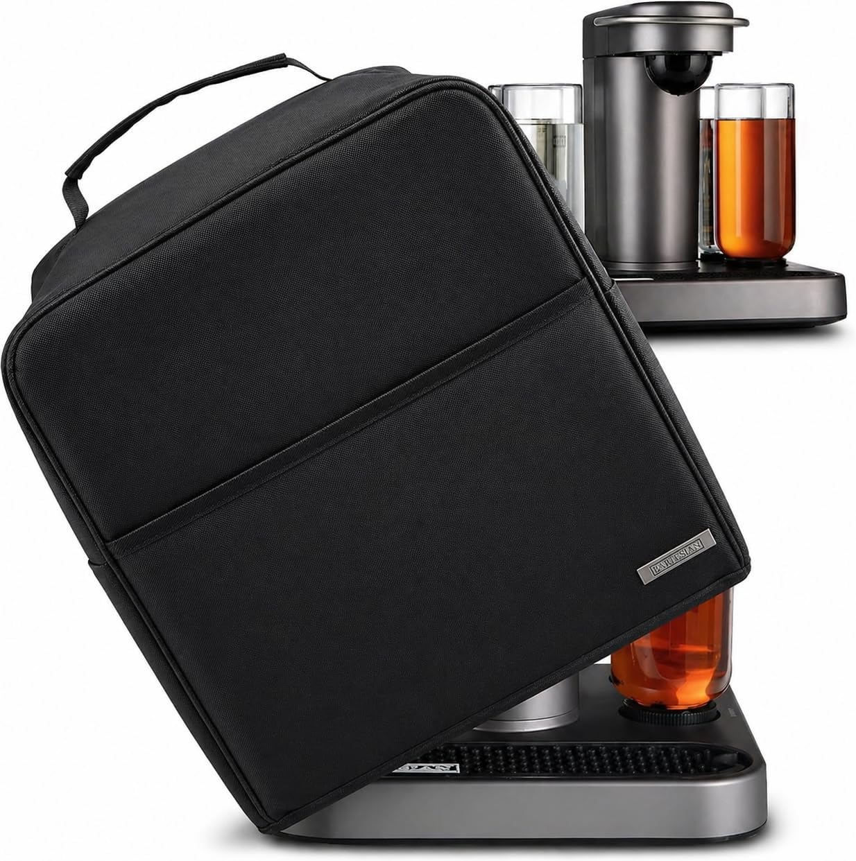 Bartesian Cover - Dust Cover for Bartesian Cocktail Machine, Waterproof Heat-Resistant, 3 Pockets, Black Nylon PEVA Lined, Wire Frame