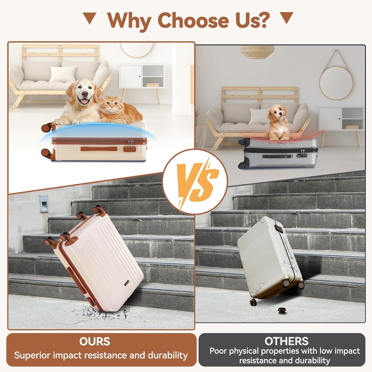 Hoteel Luggage Sets 3 Piece, 4-Yr Warranty Durable Suitcase Dual-Spinner Wheel TSA Lock, Lightweight Travel Hardshell ABS Carry on Luggage for Men&Women, Beige(20in/DB/TB)