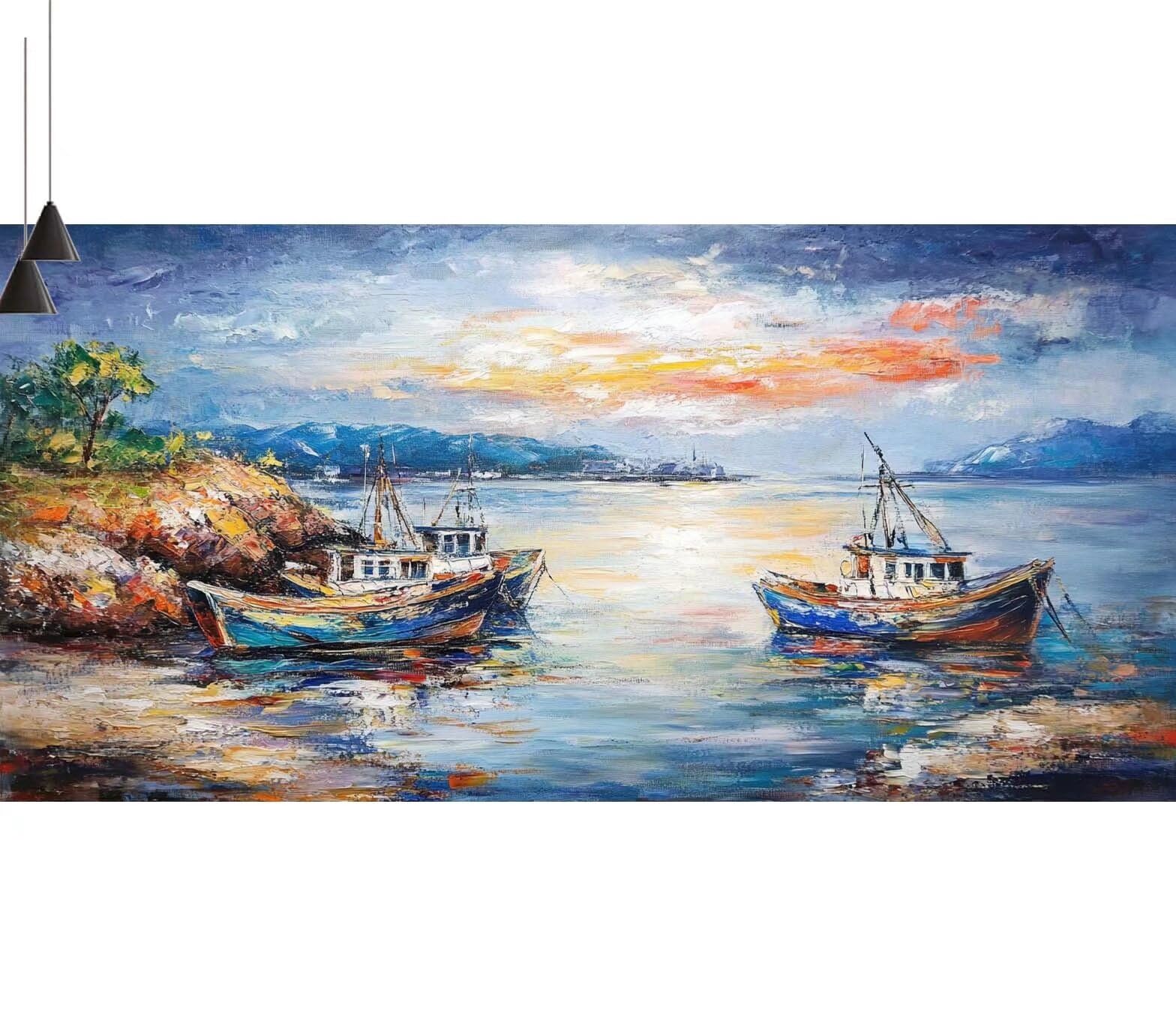 Dipingere con i Numeri per Adulti Bambini, Paint by Numbers con Pennelli Pittura a Pigmento Acrilico, Fai Da Te pittura di Numeri Kit Decora la casa Regalo (Senza Cornice)- Barca,Lago 90x260cm V-594