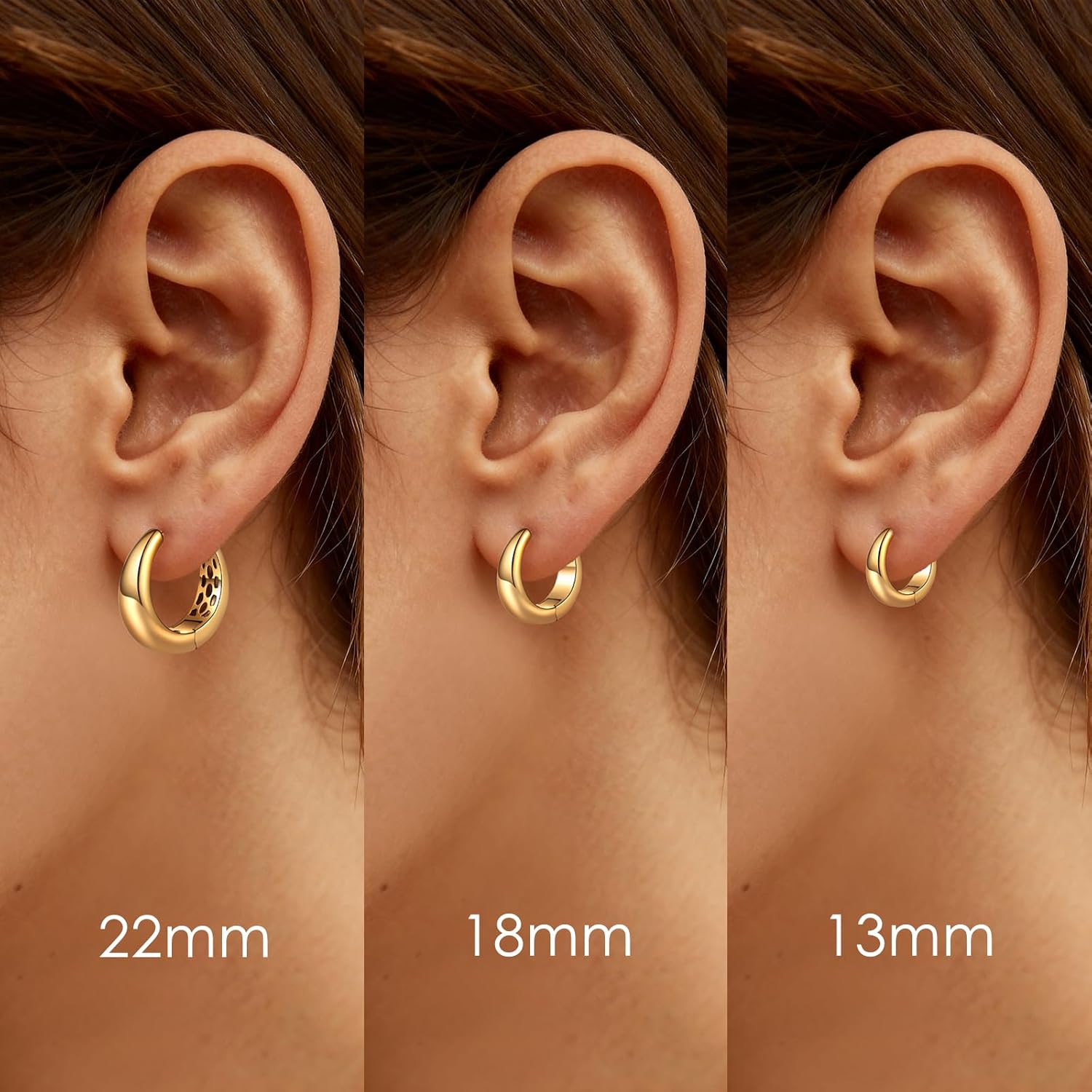 Gold Hoop Earrings for Women 14K Gold Earrings Hypoallergenic Lightweight Small Hoops 13MM 18MM 22MM - Image 3