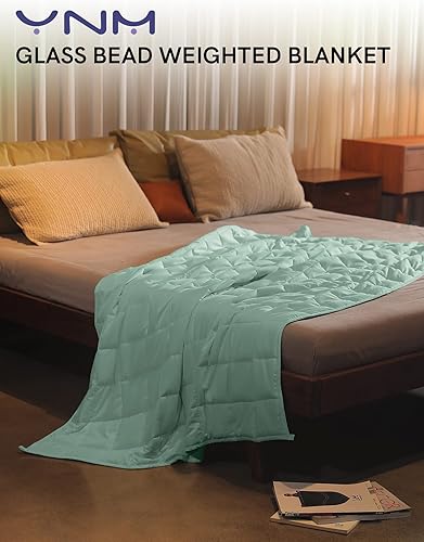 Vista 223 de YnM - Manta con peso para adultos, algodón pesado, perlas de vidrio refrescantes para usar todo el año, ideal para una persona de 240 libras