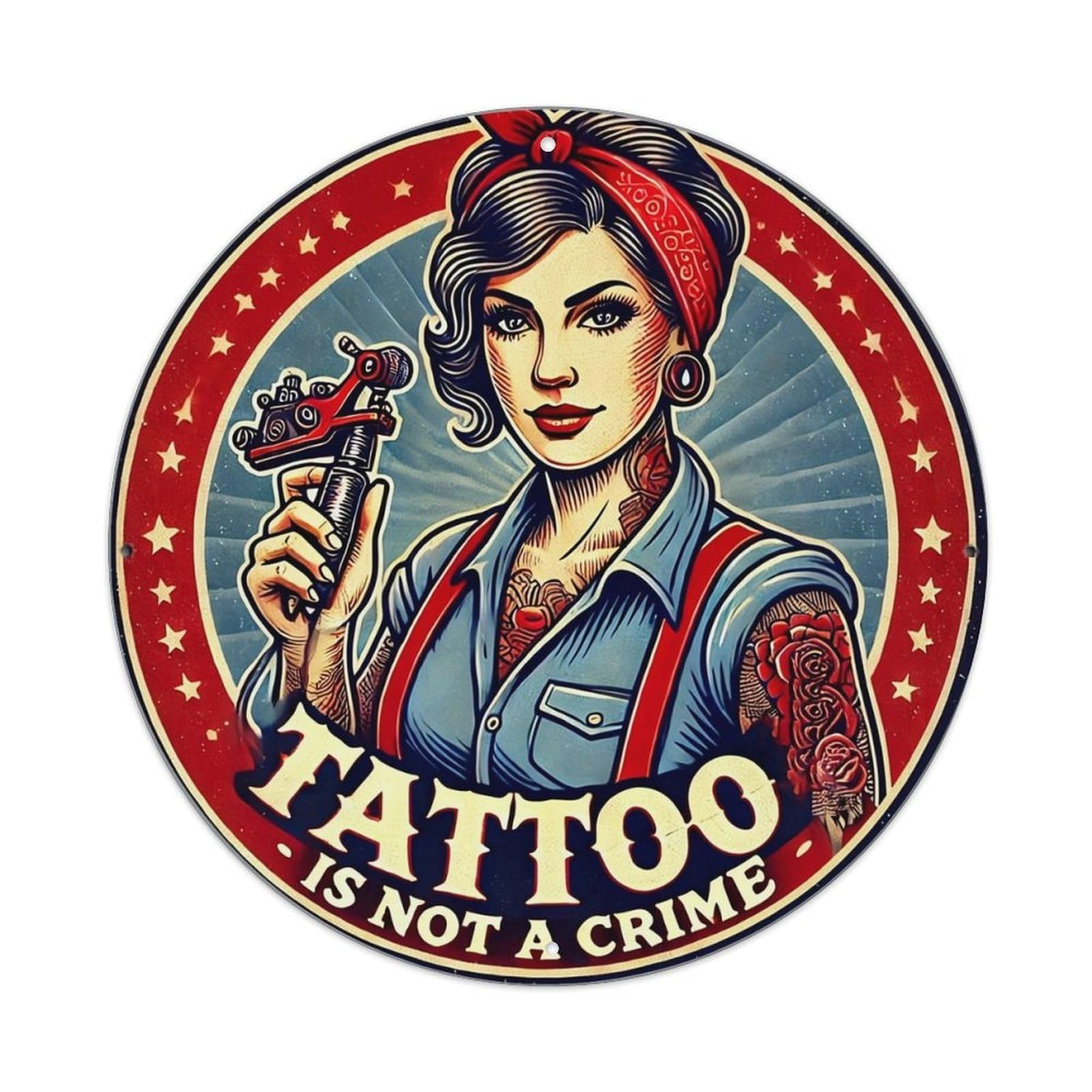 Tattoo Is Not A Crime Retro Metal Tin Sign, Vintage Metal Poster for home, Gaming Room, Studio Workshop,Bar,Garage Wall Art Decor 8x8 inch