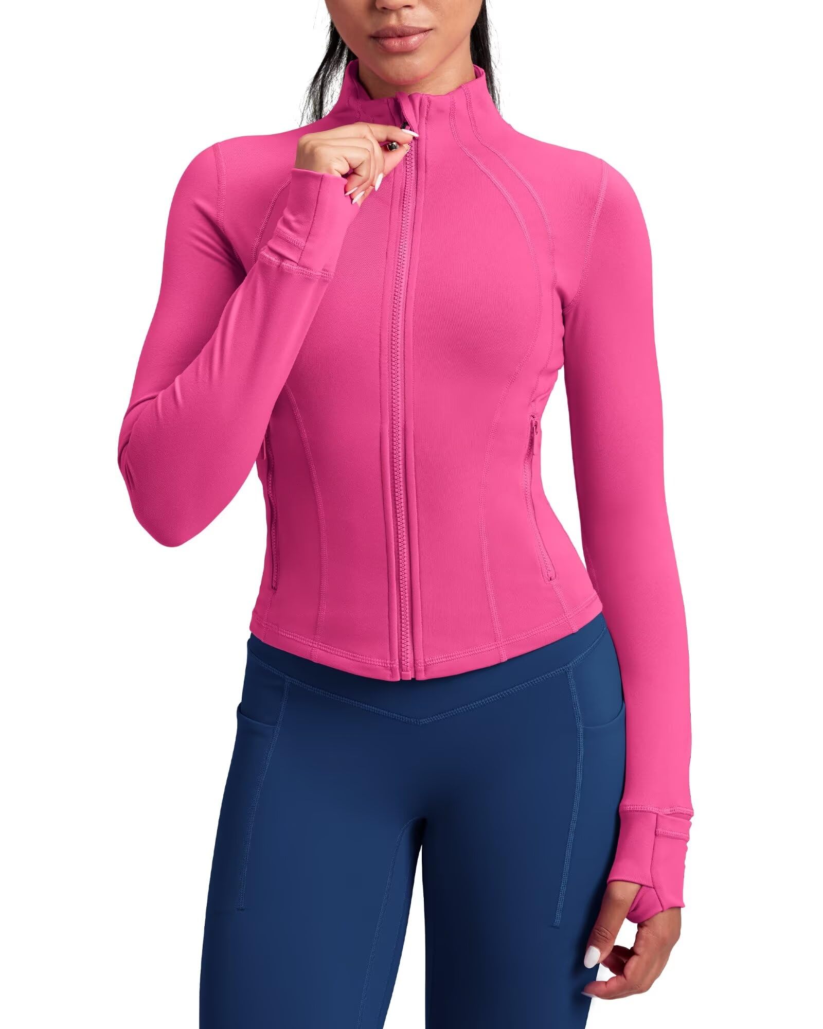 QUEENIEKEHugSoft Running Jackets for Women - Zip Up Athletic Workout Jackets Slim Fit Track Jacket with Mesh Panel (Hot Pink, X-Small)