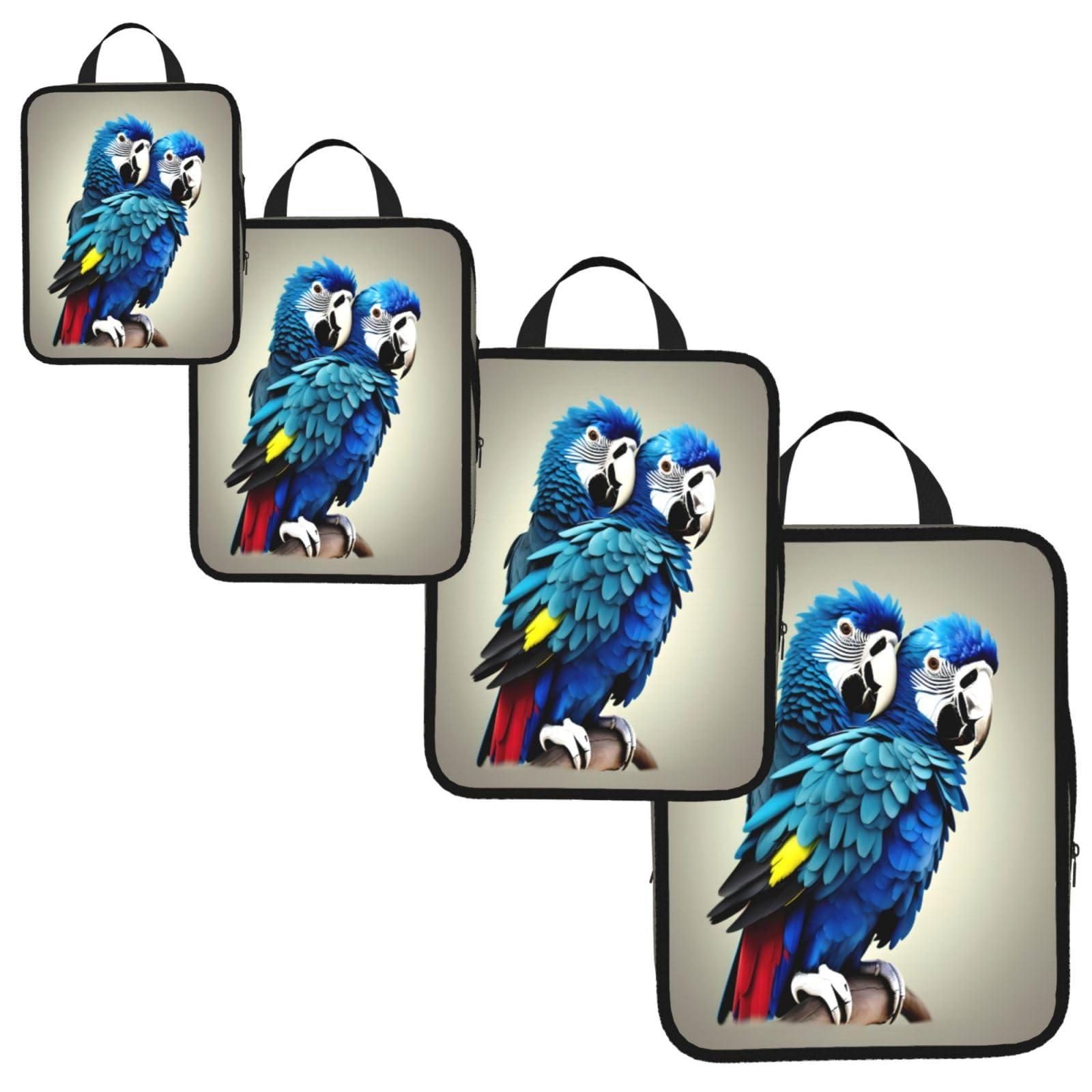 Blue Parrot Hugging Print 4 Set Compression Packing Cubes for Suitcases,Expandable Storage Bags Organizers