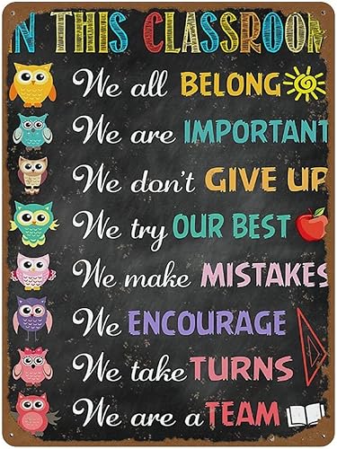 Póster impreso con texto en inglés "Owl In This Classroom We All Belong We Are Important" para decoración de pared, letrero de aula, decoración de