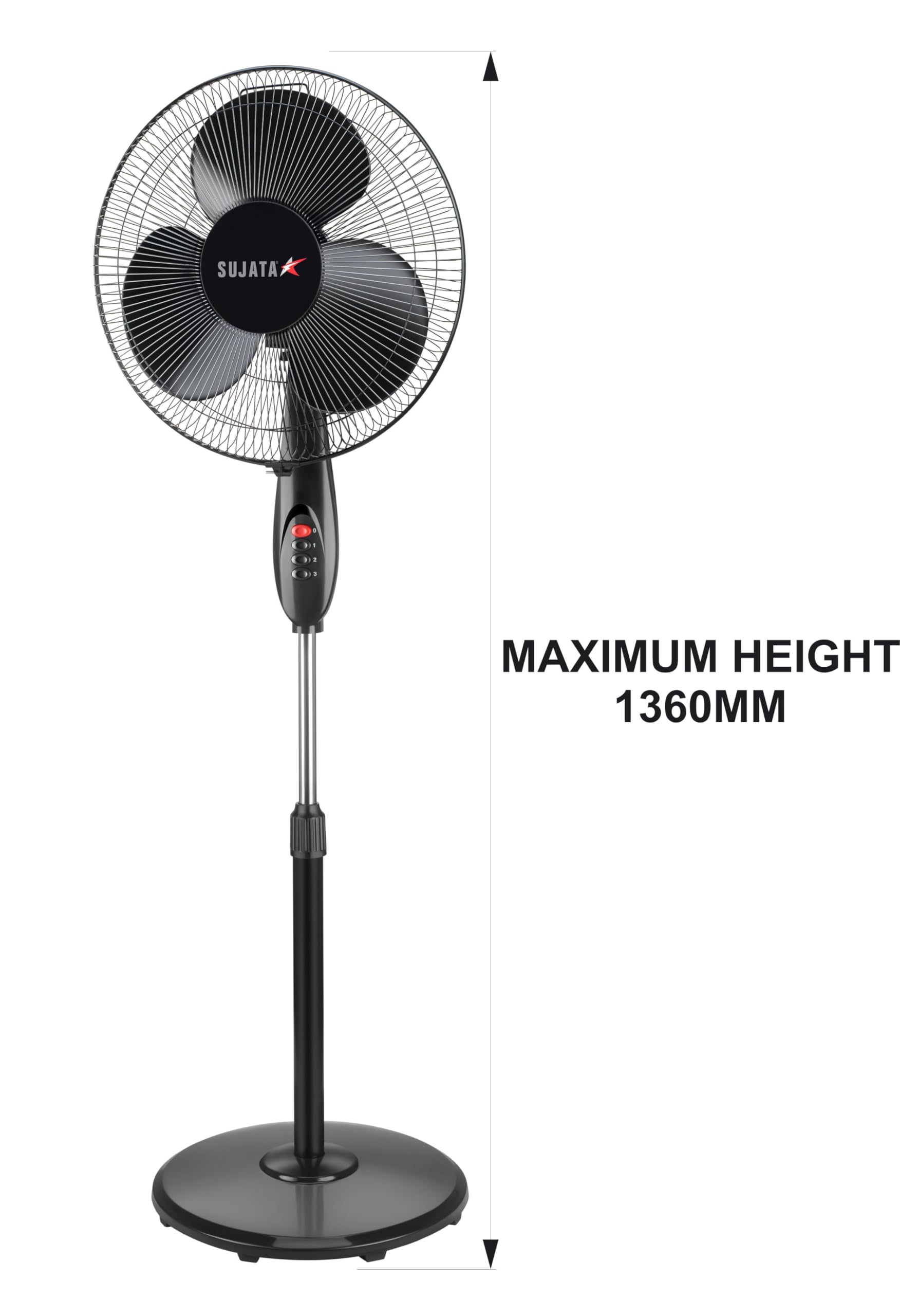 Sujata Premium Pedestal Fan 400mm | 2 Year Warranty | Stand Fan for Home | 1350 RPM | 100% Copper Winding Motor | Oscillating Pedestal Fan with High Air Delivery | 3 Speed Control (SPF09 - Black)