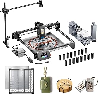RAY5 20000mW Laser Engraver with Air Assist Kit, Rotary Roller, 16 Pcs Raiser, Camera Kits and Honeycomb Panel 440 * 440mm, DIY, Cutting Tool for Metal Coloring、Acrylic、Wood. Class 4