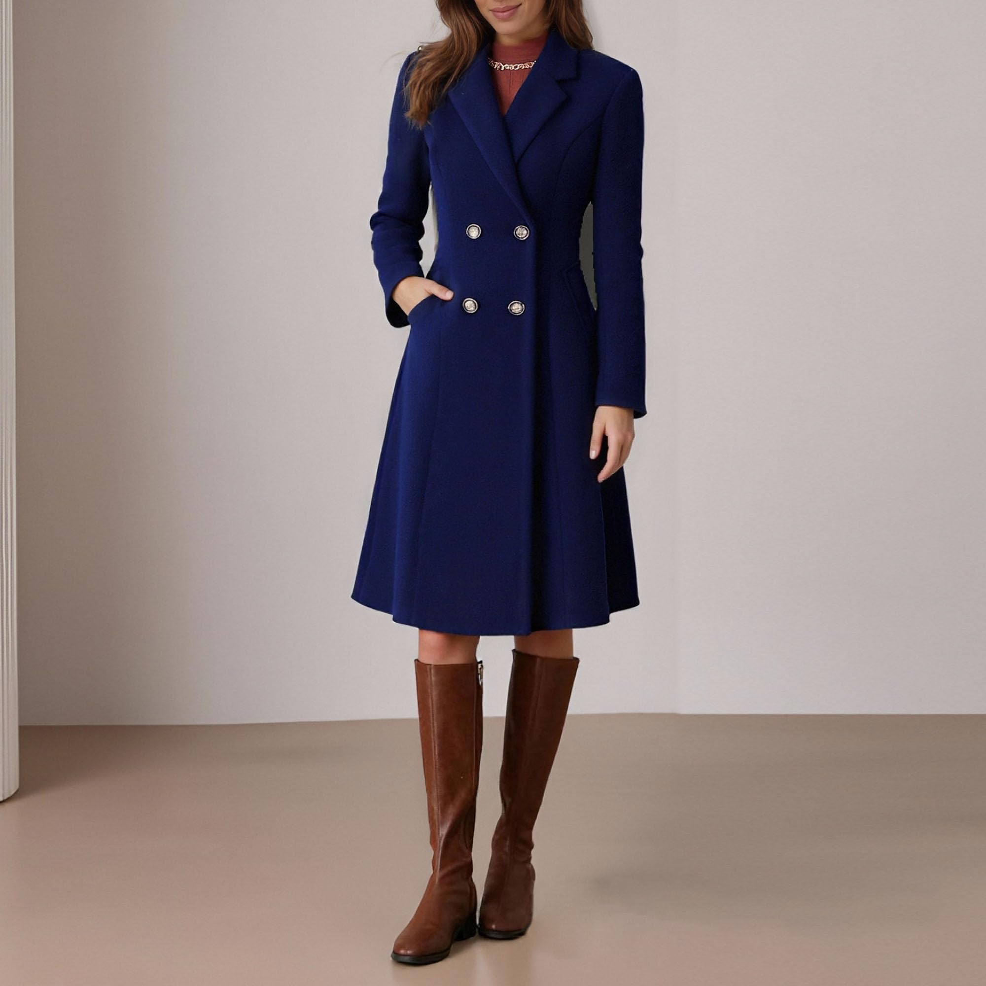 Trench da donna con risvolto tacca linea cappotto doppio petto spesso pisello cappotti giacca con tasche