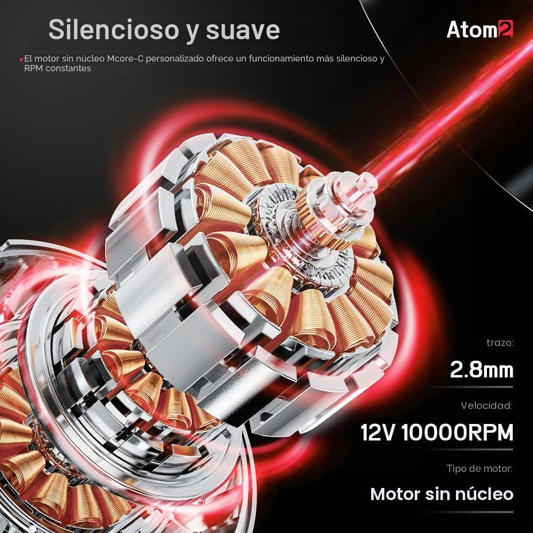 Dragonhawk Atom2 Máquina de Tatuar Rotary Tattoo Microblading Pen 2,8mm Strokes Length 1 Baterías & Conector RCA for Eyebrow Eyeliner Lip (RED 1 BATTERY)