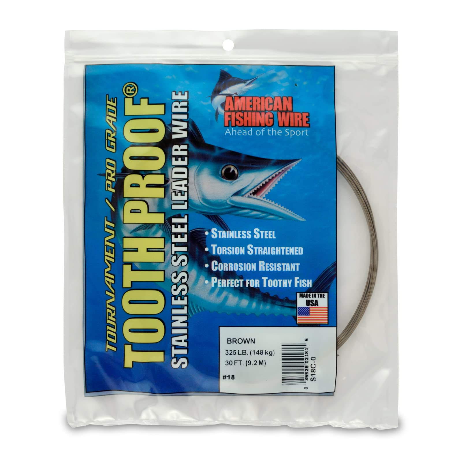 AFW #18 Tooth Proof Stainless Steel Single Strand Leader Wire, 325 lb Test, Camo, 30 ft