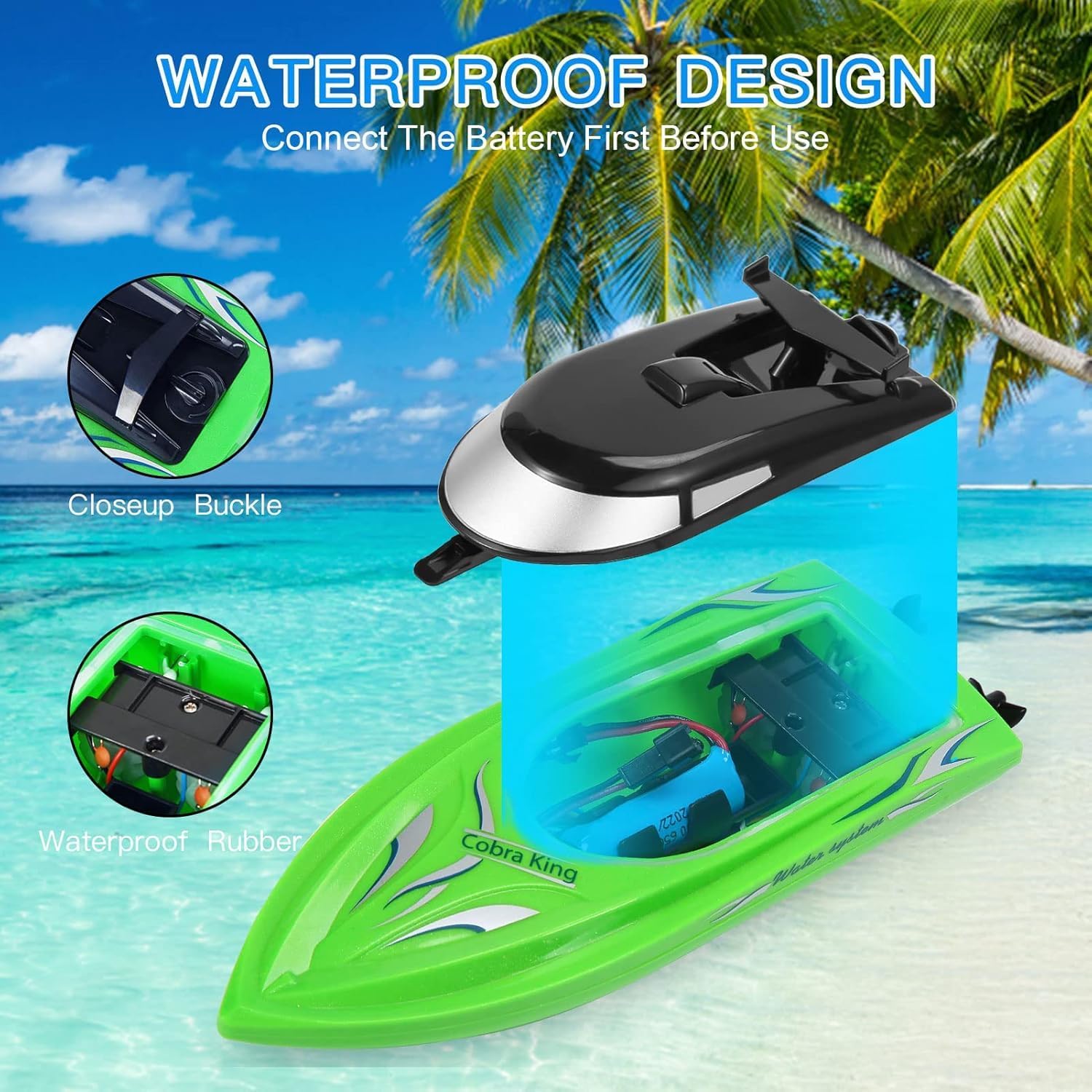 Aptliton 2-Pack Fast Self-Righting RC Boat, 20Mins Runtime 40-50m Range Claw-Streak Paint for Pool Lake Summer Toy Blue And Pearl Green - Image 5
