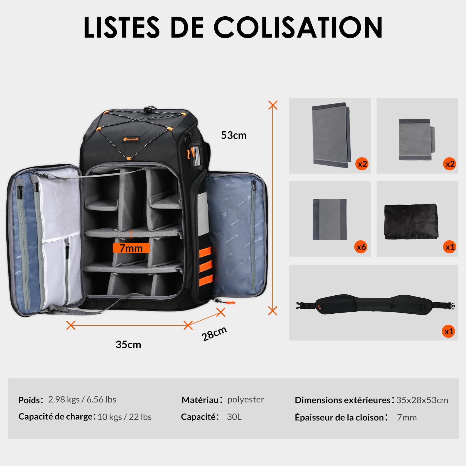 TARION Flightpro FPV Sac à dos pour drones : sac à dos étanche professionnel pour FPV Racing Quadcopter Lunettes FPV Télécommande DJI Accessoires