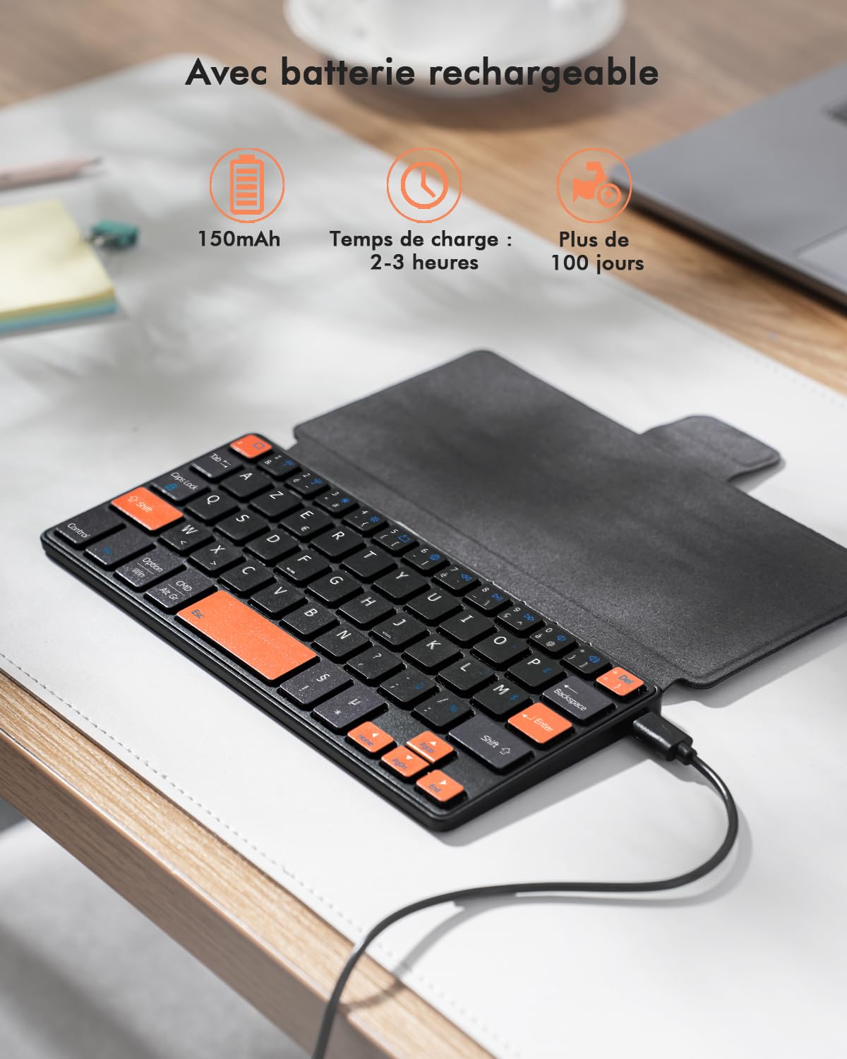 Doohoeek Mini Clavier Bluetooth Double pour Phone, Clavier sans Fil Portable avec Support pour iPhone, iPad Mini, Samsung Z Fold, Compatible avec iOS, Android et Windows, AZERTY