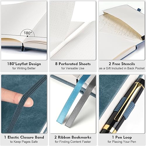 Miniatura 2 de Cuaderno de diario con puntos, 312 páginas numeradas, cuaderno grande B5 de cuero de tapa dura, papel de 100gsm sin traspaso, cuaderno de cuadrícula