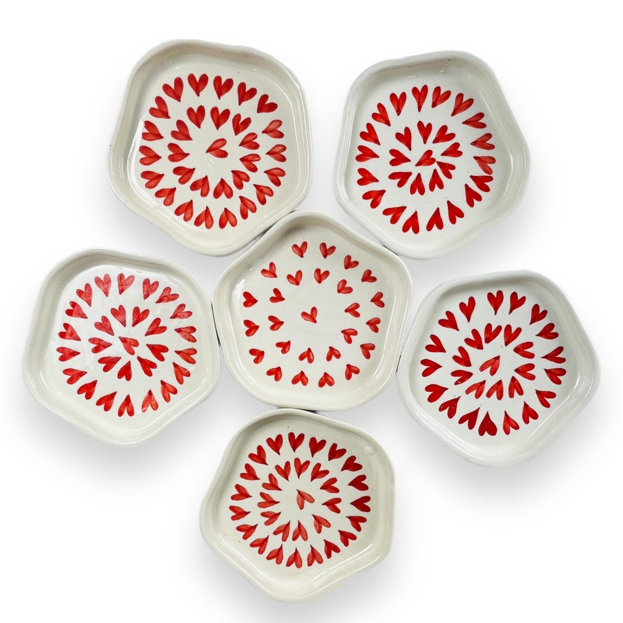 CERAMIC DINING Red Heart Ceramic Dessert Plates- Set of 6 || Snack Plates || Side Plates 1