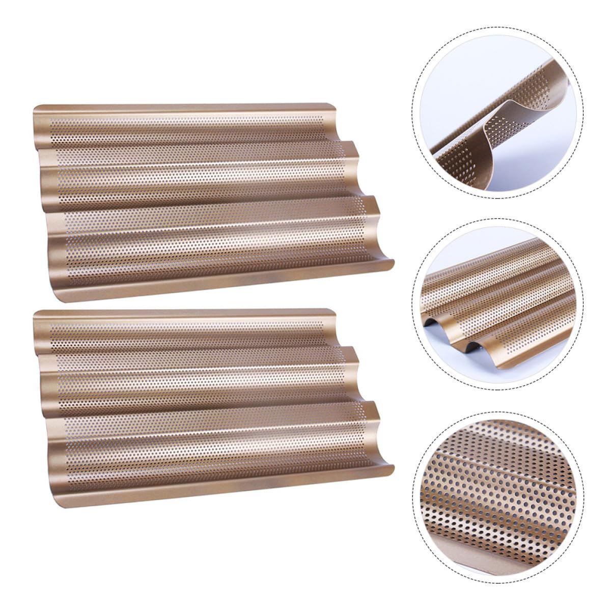 Moule en Acier Carbone Antiadhésif 2 Pièces 3 Vagues Perforées pour Cuisson de Baguettes Françaises la Maison