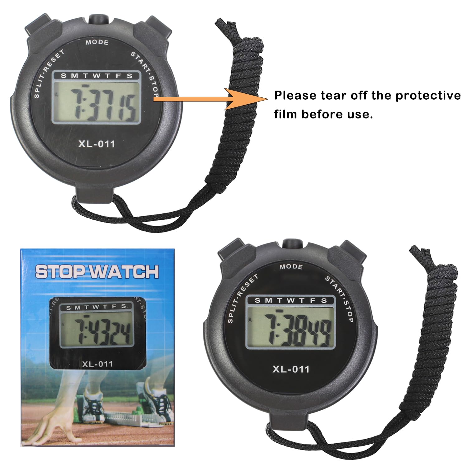 6-Pack Multi-Function Electronic Digital Sport Stopwatch Timer, Large Display with Date Time and Alarm Function, Sports Coaches Fitness Coaches and Referees Black - Image 6