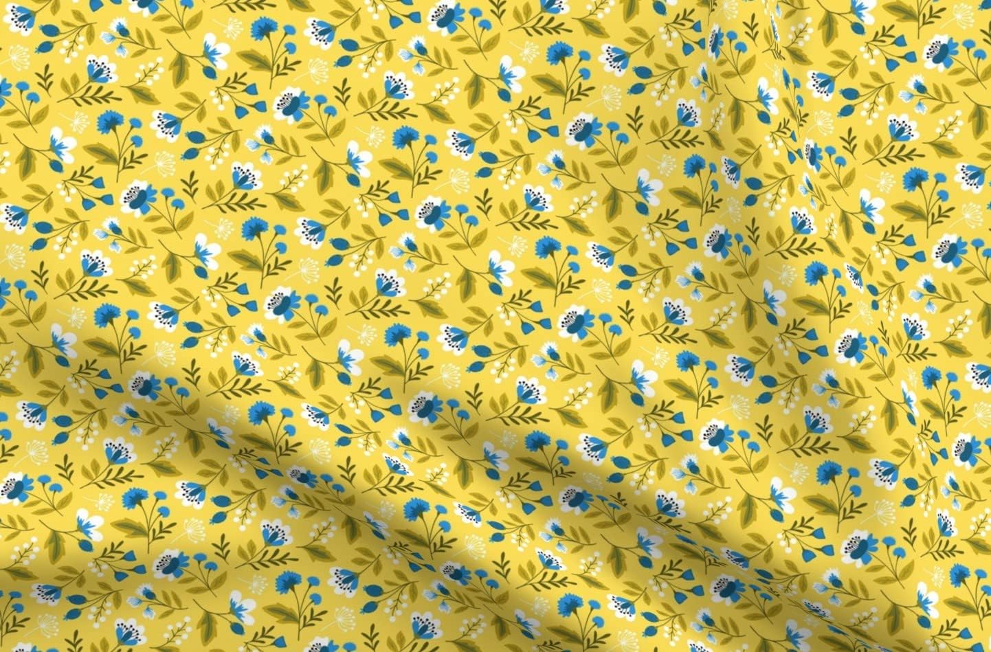 Spoonflower Fabric - Small Colorful Spring Flowers Blue Yellow Floral Botanical Summer Printed on Petal Signature Cotton Fabric Fat Quarter - Sewing Quilting Apparel Crafts Decor