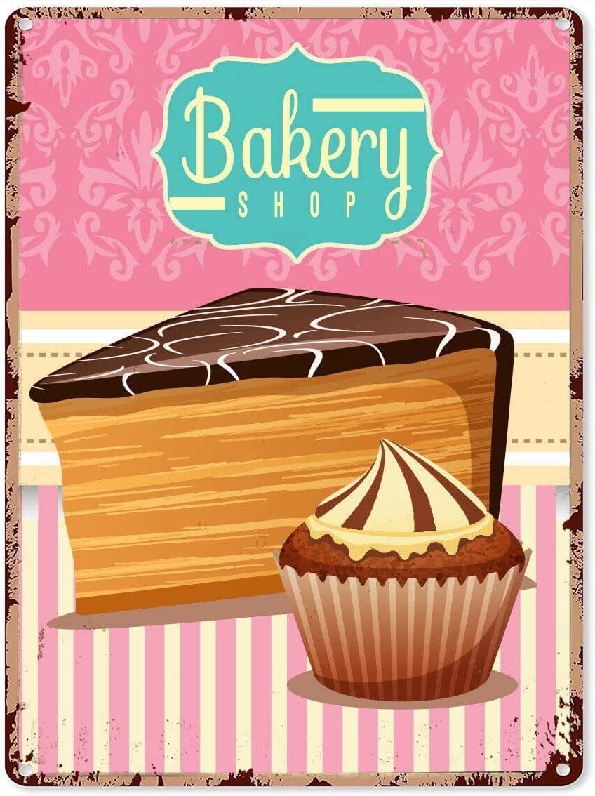 Haosensix Retro Bakery Shop Cakes Metal Tin Sign Poster Vintage Bathroom Restaurant Farm Bedroom Cafe School Wall Decor Metal Plaque 12x16 Inch