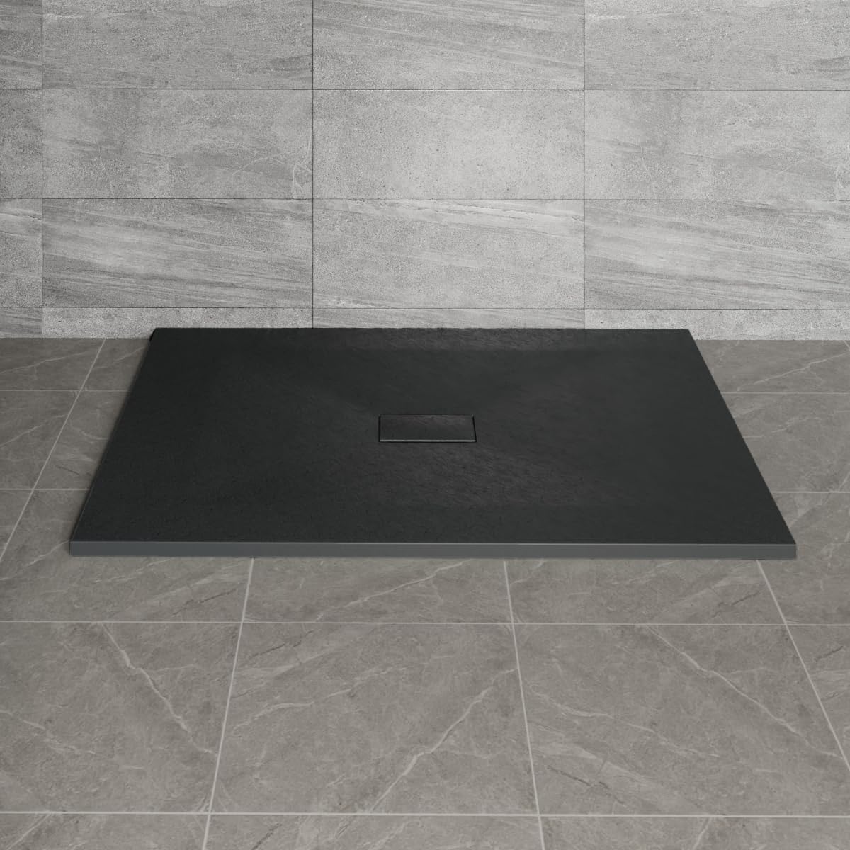 NRG 1500x1000mm Black Non-Slip SMC Rectangle Bathroom Shower Tray