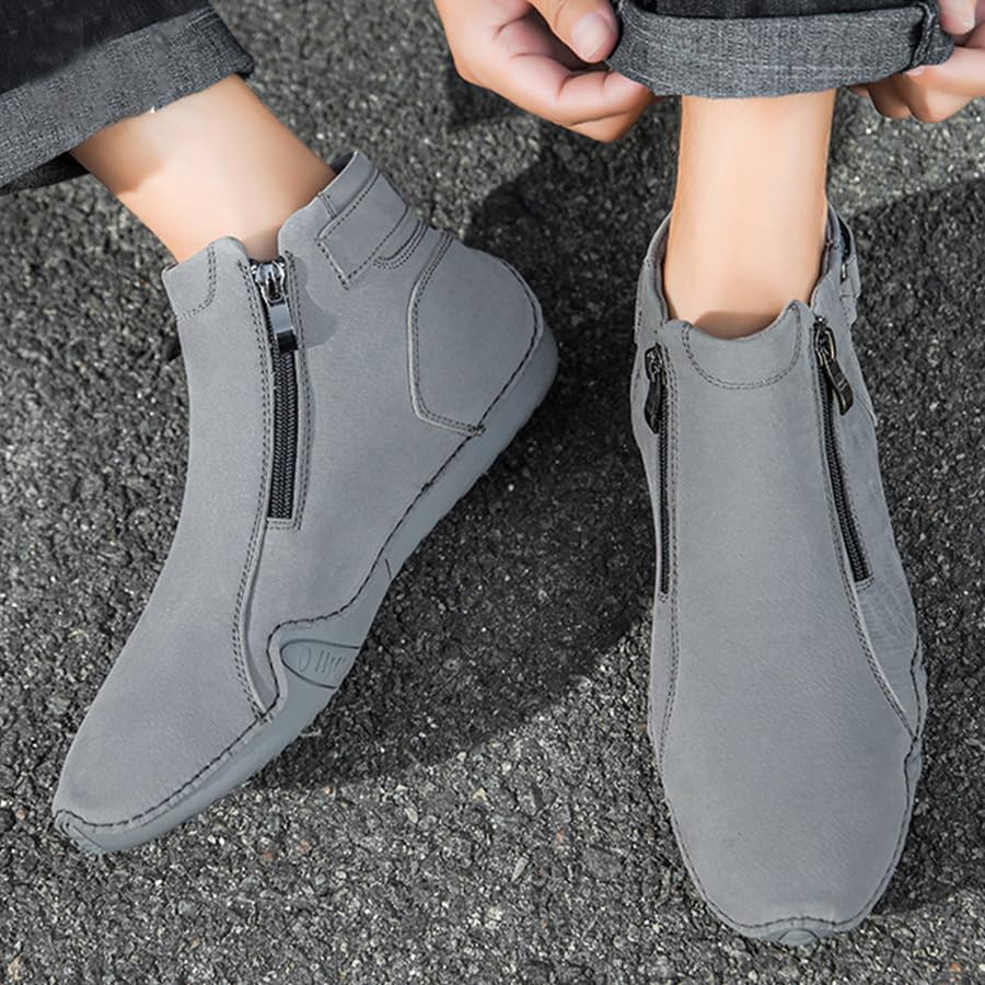 Mens Casual Ltalian Handmade High Boots Side Zipper Alligator Printed Soft Leather Chukka Ankle Bootie Warm Velvet Business Dress High-Top Flat Bootie2