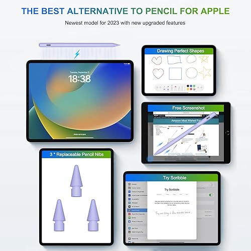 Miniatura 5 de HATOKU Lápiz de carga inalámbrica de 2 generación, lápiz para iPad con inclinación y rechazo de palma, lápiz óptico magnético compatible con iPad