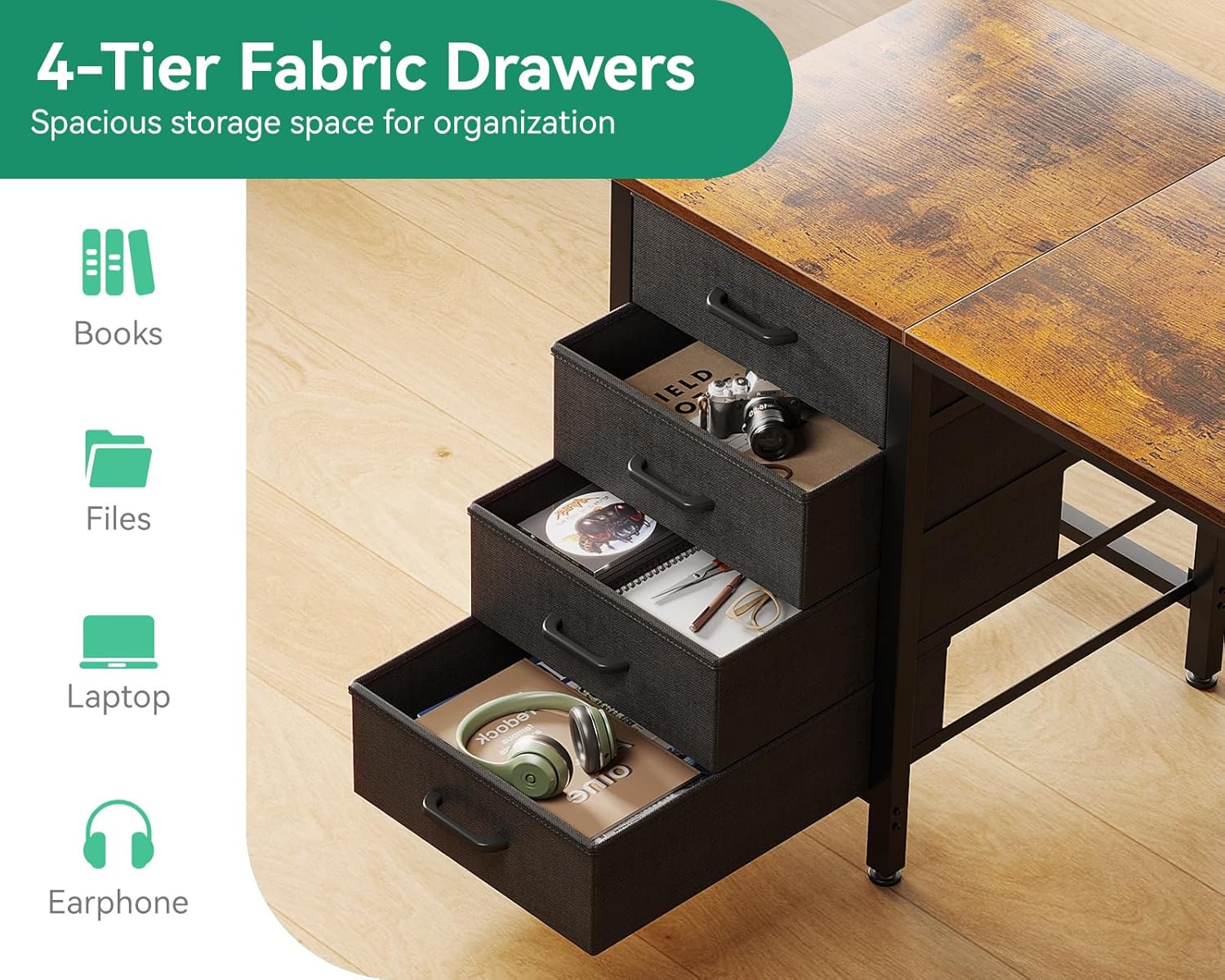 Fabric drawers storing various items