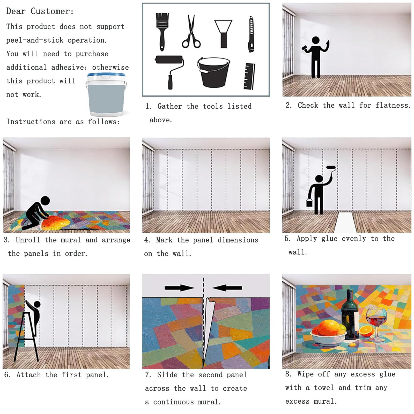 Vliestapete 350 x 256 cm, Moderne Kunst Rotwein Weinglas, Fröhliche Motivtapete für große Kinderzimmer, Bunt