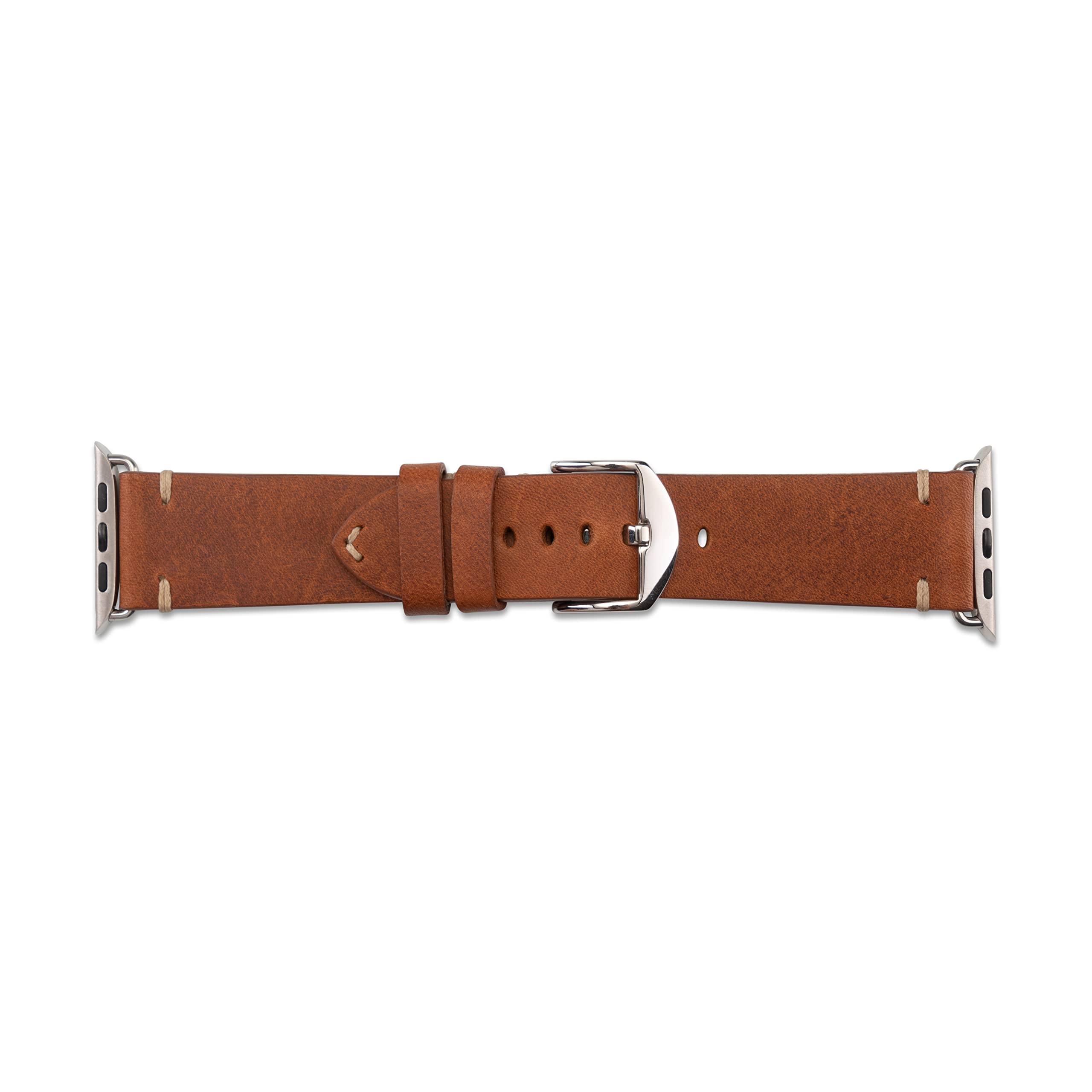 JT Berlin Watchband Alex II Vintage - Apple Watch Armband 45/44/42mm Leder | Echtleder Ersatzarmband für iWatch Ultra, 45mm, 44mm, 42mm - Handmade in Germany - Braun mit Edelstahl Dornschließe Silber