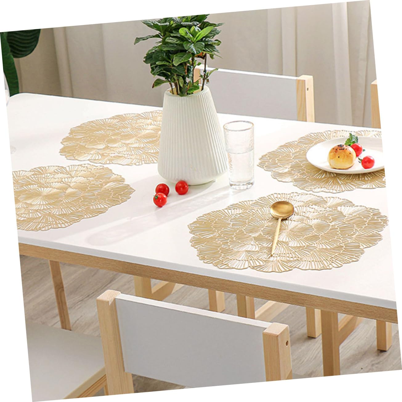 Mantel Individual Hoja de Ginkgo Dorado PVC 12 Piezas | Diseño Calado Elegante, Protector de Escritorio Multiuso, Formato Decorativo para Mesa
