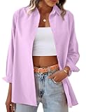 Womens Button Down Shirt Long Sleeve Blouses Solid Work Casual Business Tops Loose Fit Fall Shirts S-2XL