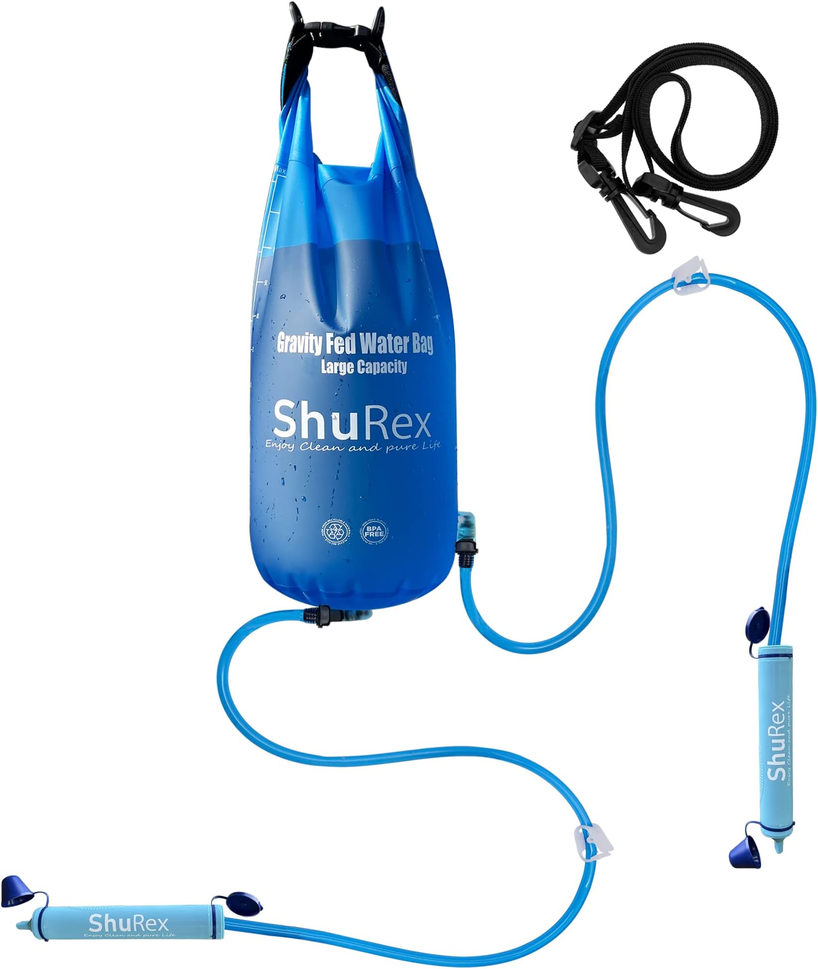 Gravity Fed Water Filtration System with Adjustable Tree Strap, Large Gravity Bag with Filter Straw, Water Purifier Survival for Travel, Backpacking, and Emergency Preparedness (12L)