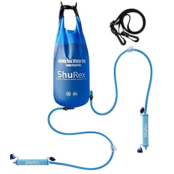 ShuRex Gravity Fed Water Filtration System with Adjustable Tree Strap, 6L Large Gravity Bag with Filter Straw, Water Purifier Survival for Travel, Backpacking, and Emergency Preparedness (12L)