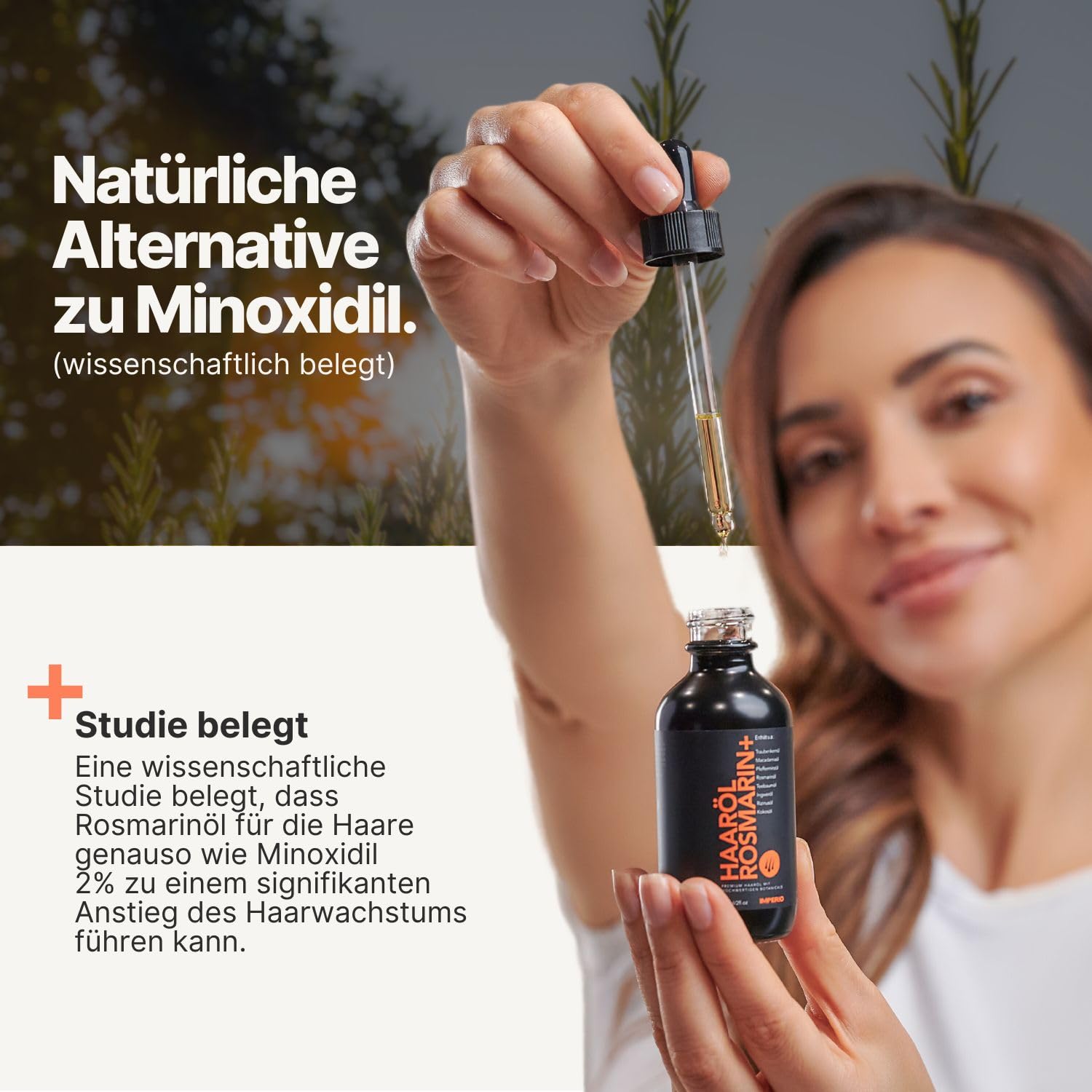 IMPERIO Haaröl Rosmarin+ gegen Haarausfall - 60ml - Premium Rosmarinöl Haare & weitere hochwertige Öle zur Anregung des Haarwachstums für Kopfhaut & Bart - 100% natürliche Haarpflege - ohne Zusätze