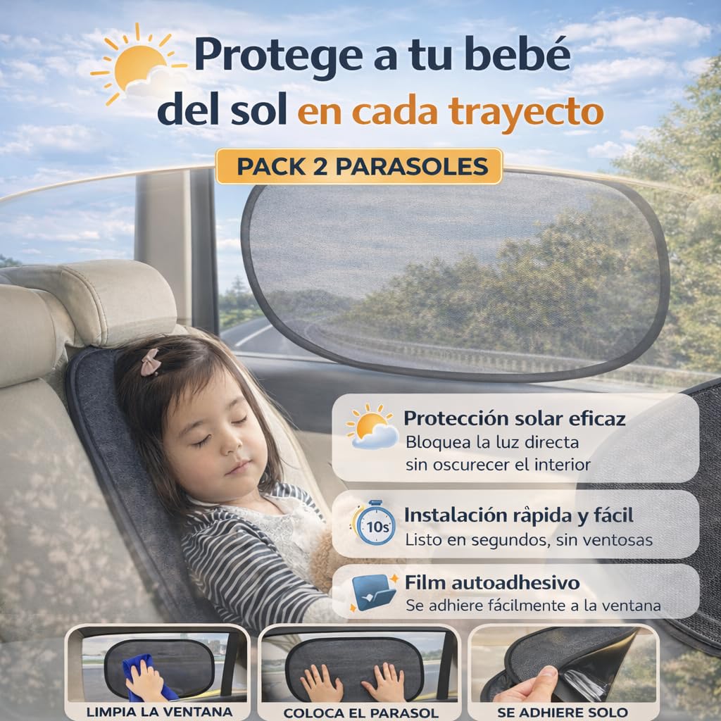 | BEBIKIS® SUPER PACK De Espejo Coche Para Bebe 100% IRROMPIBLE Para Asiento Trasero Con ROTACIÓN 360º + 2 Parasoles + Placa Baby On Board | Espejo Para Ver Al Bebé a Contramarcha En El Coche