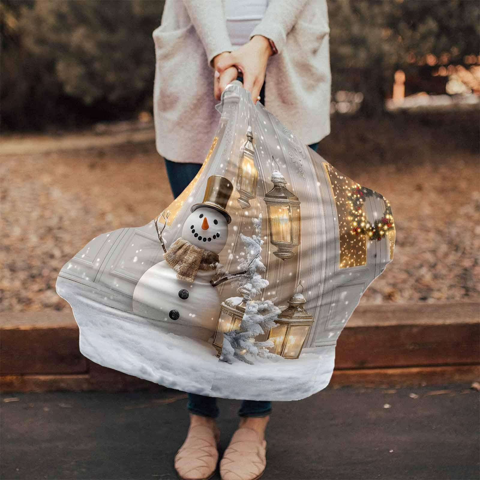 Nursing Cover for Breastfeeding Scarf, Winter Falling Snow Snowman Wreath Xmas House Baby Car Covers Super Soft Multi Use for Canopy Shopping Cart Cover Blanket Stroller Cover