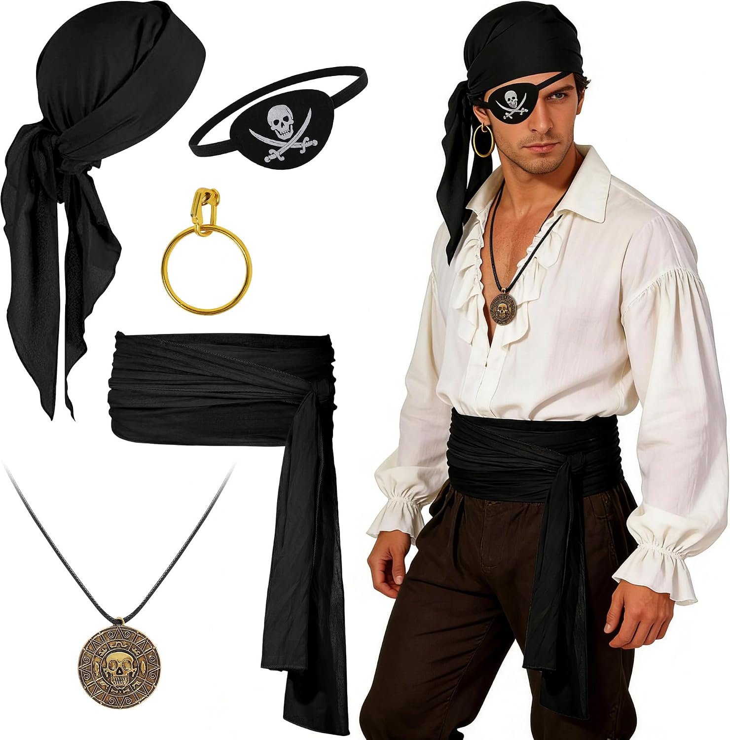Pirate Costume Accessories Set Women Men Adult Bandana Waist Sash
