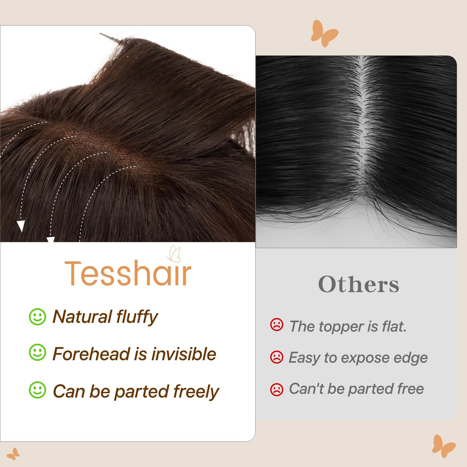 Human Hair topper for Women, 3D Cover Clip in Bangs, Hair Toppers with Side Bangs,11 inch, #01 Natural Black
