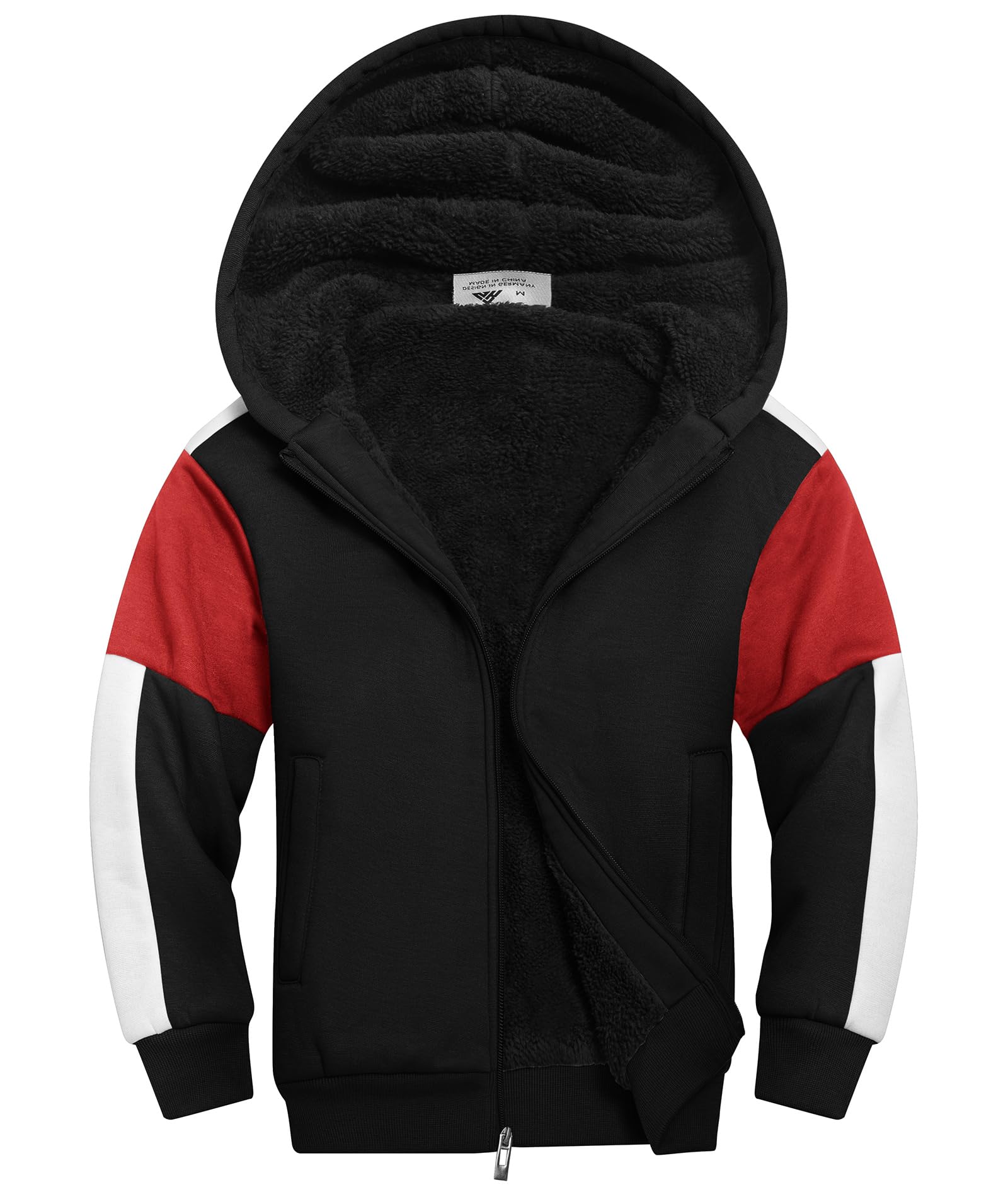 SWISSWELL Boys Fleece Jacket Long Sleeve Sherpa Lined Zip Up Hoodies Soft Warm Sweatshirt Outerwear for Kids 6-15 Years